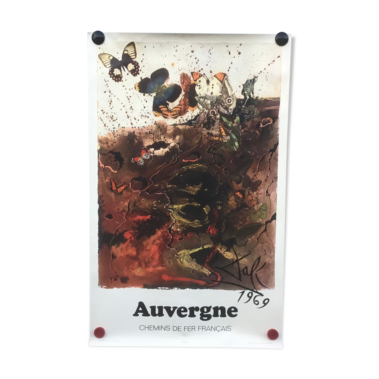 Original Auvergne poster for sncf, Dali Salvador 1970 - 99x62cm