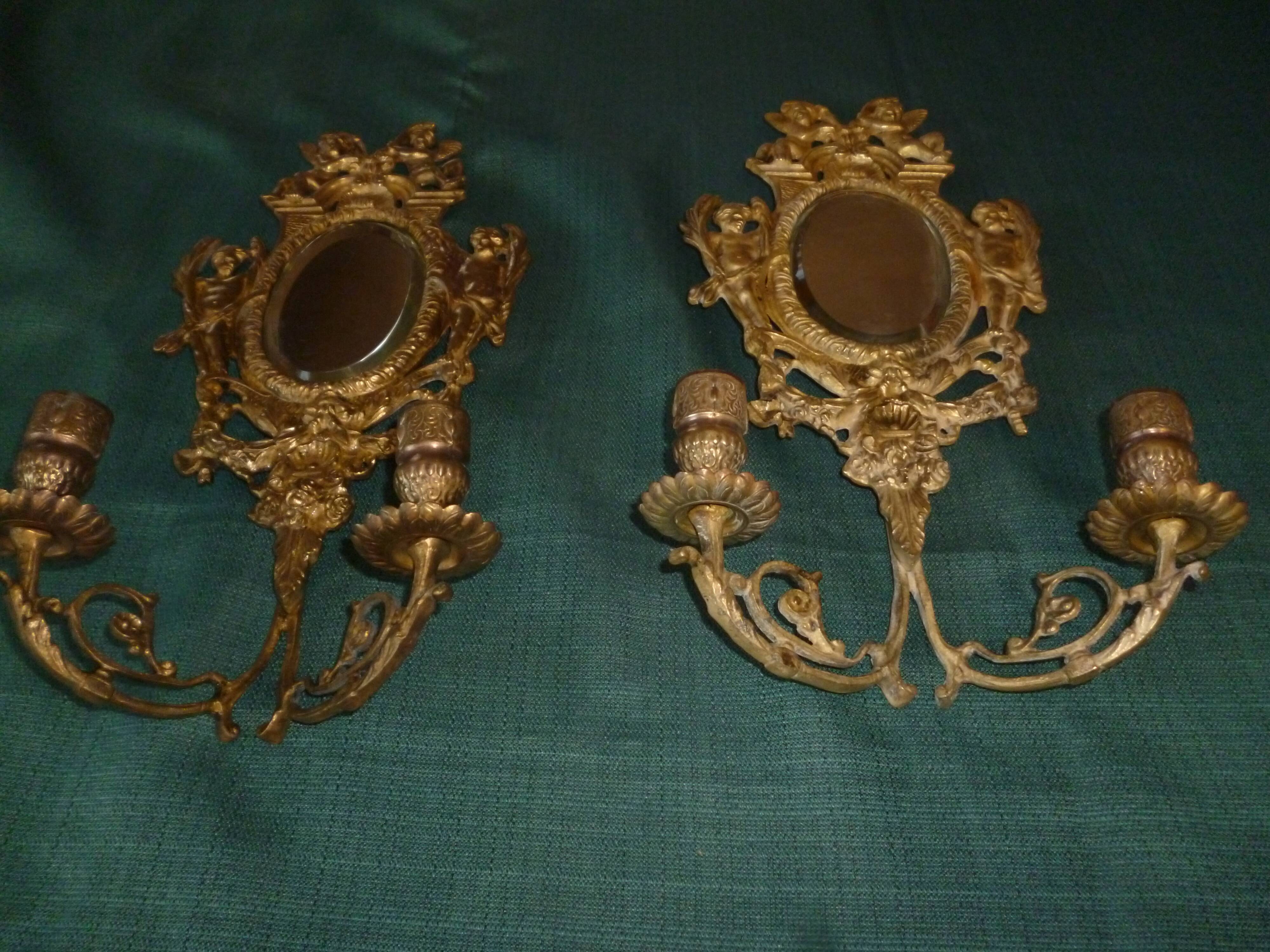 Paire d'appliques bronze avec miroir biseauté XIXème