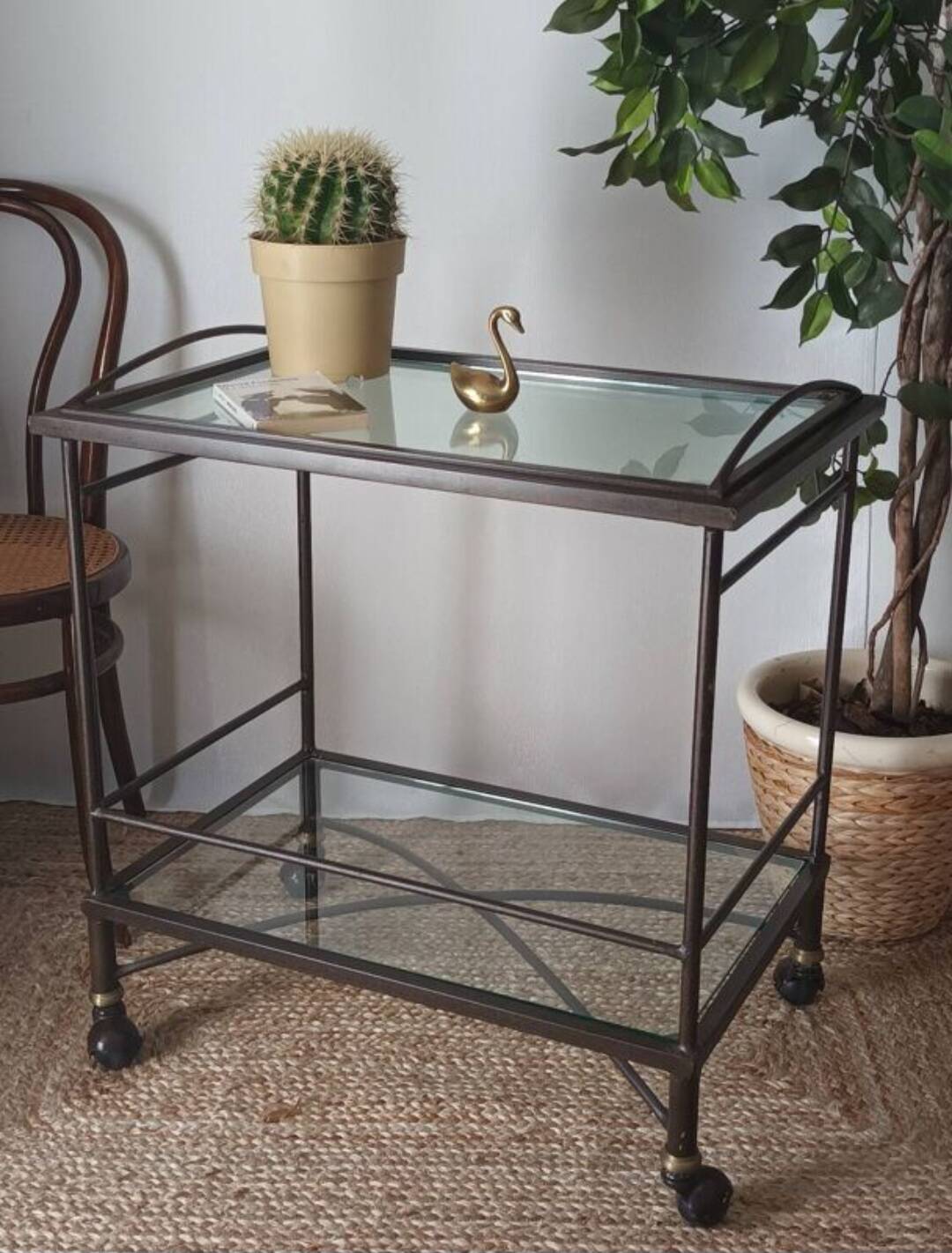 Vintage metal and glass serving cart