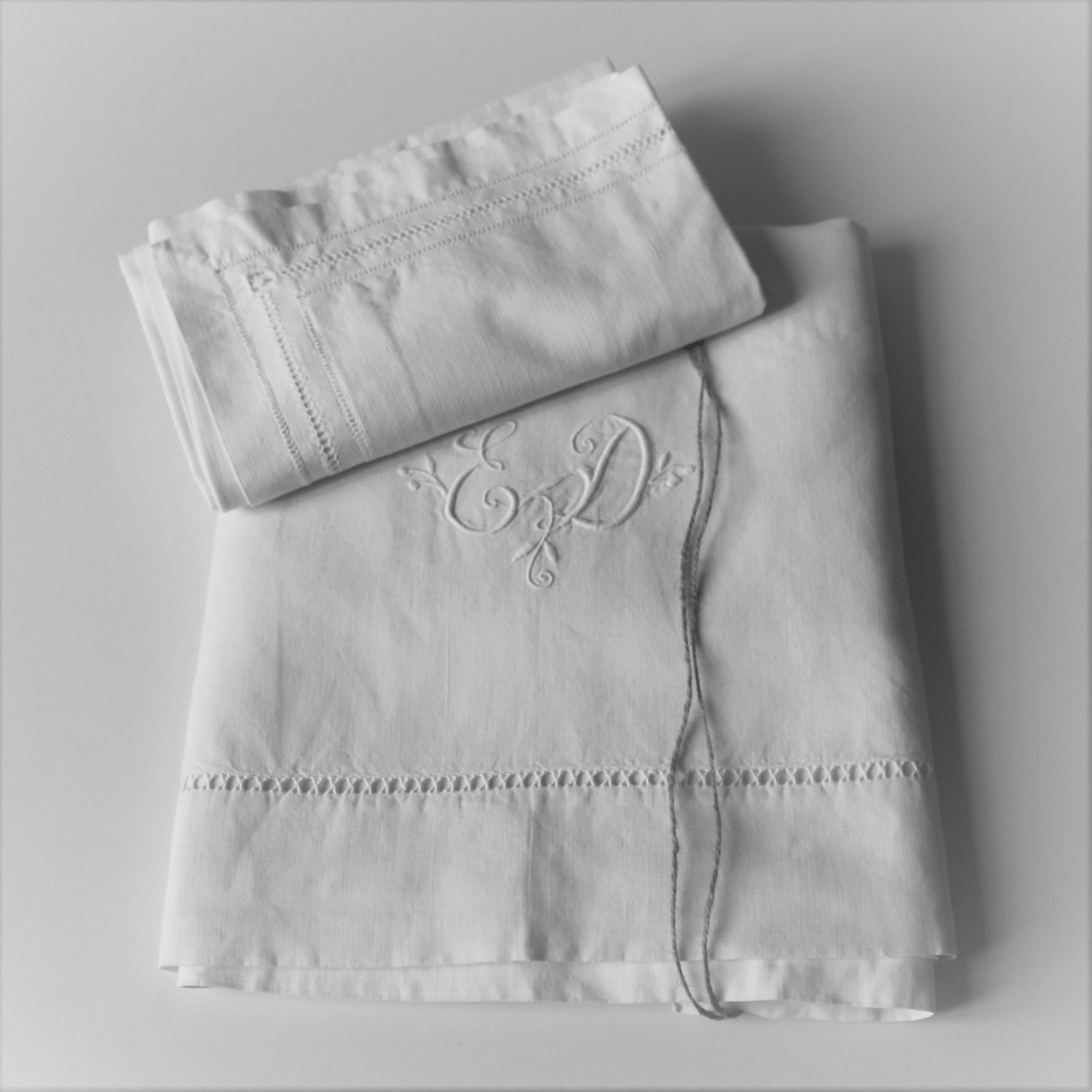 SHEET & PILLOW CASE PILLOW OLD LINEN EMBROIDER HAND