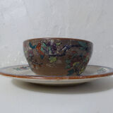 Sarreguemines old bowl with polychrome faience tray model NIPPON