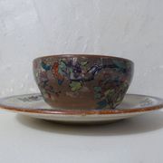 Sarreguemines old bowl with polychrome faience tray model NIPPON