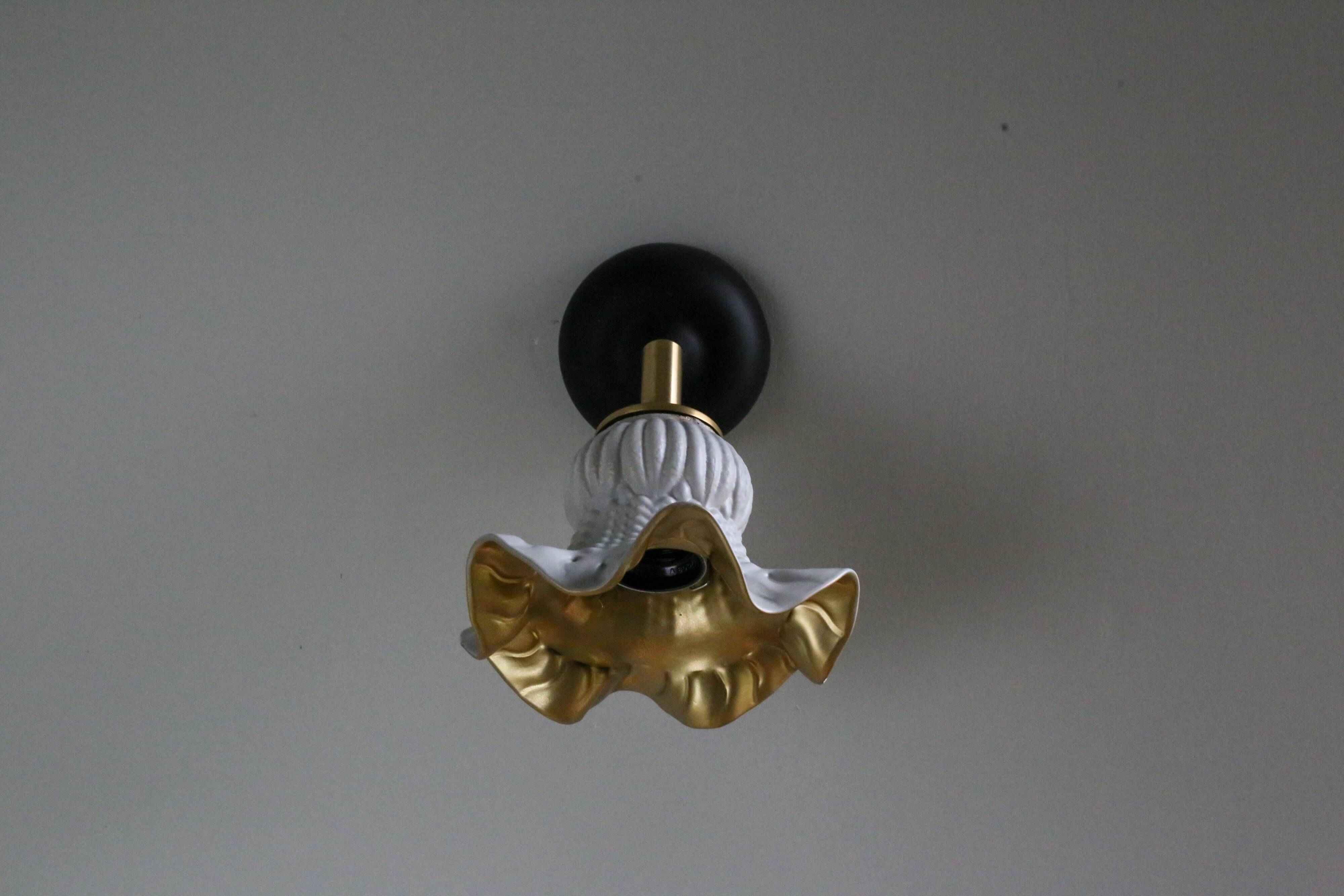 Antique wall light in gray and gold painted glass - brass socket