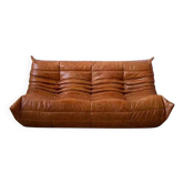 Canapé Togo 3 places en cuir pin, conçu par Michel Ducaroy pour Ligne Roset.