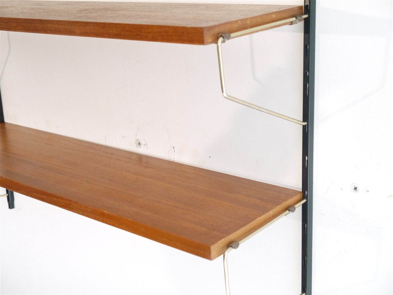 Vintage Scandinavian wall floor in teak metal and brass