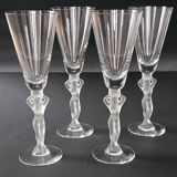 Set of 9 crystal flutes with Venus and Bacchus foot, Vannes and Bayel