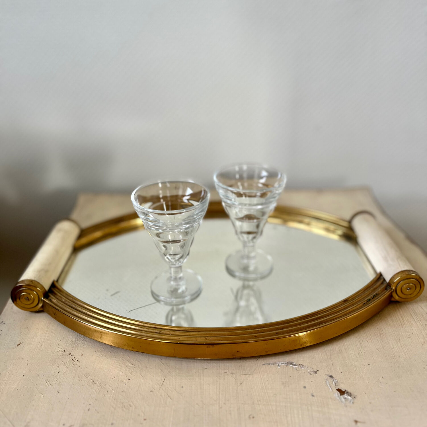 Plateau miroir doré Art Deco