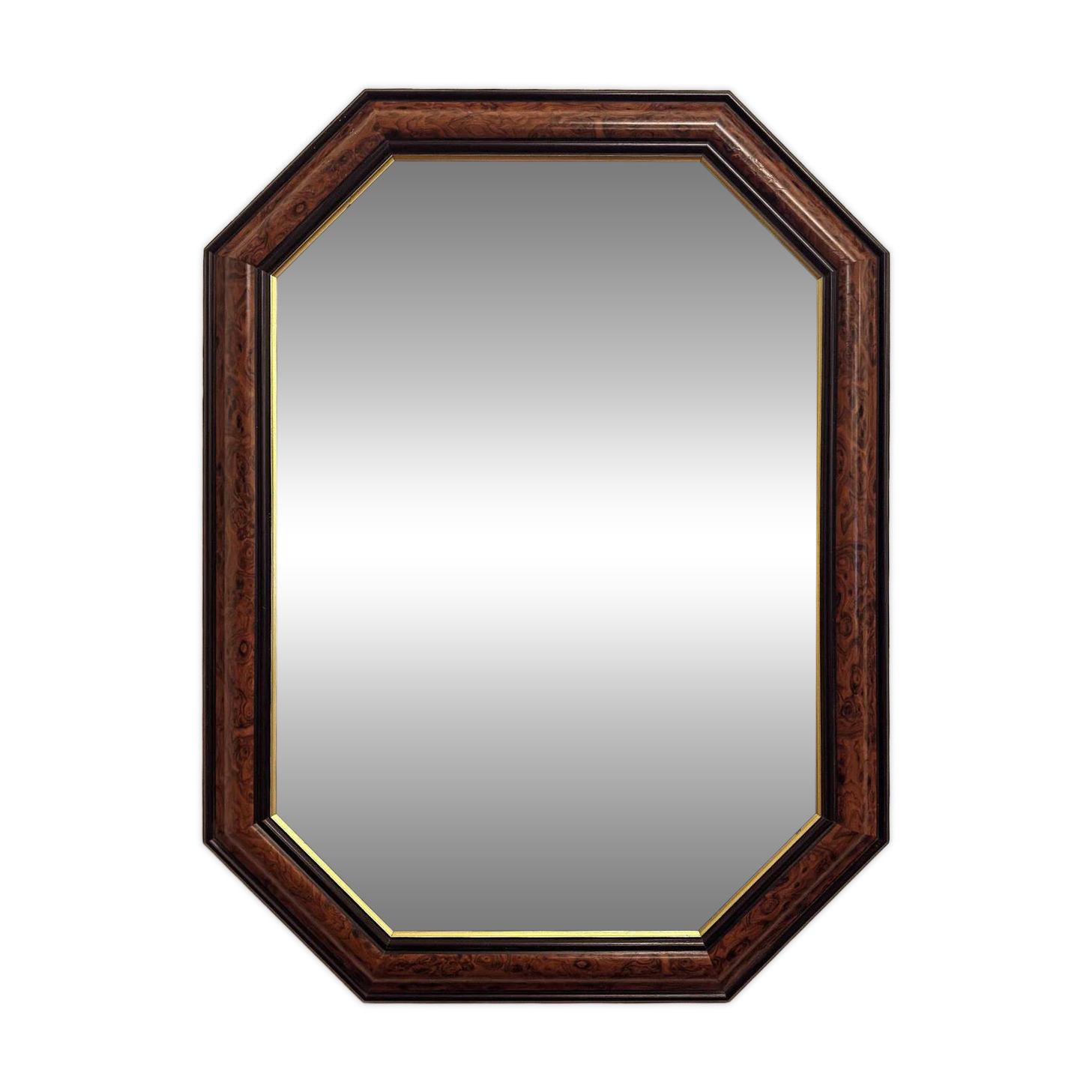 Miroir vintage hexagonal avec cadre en ronce de bois
