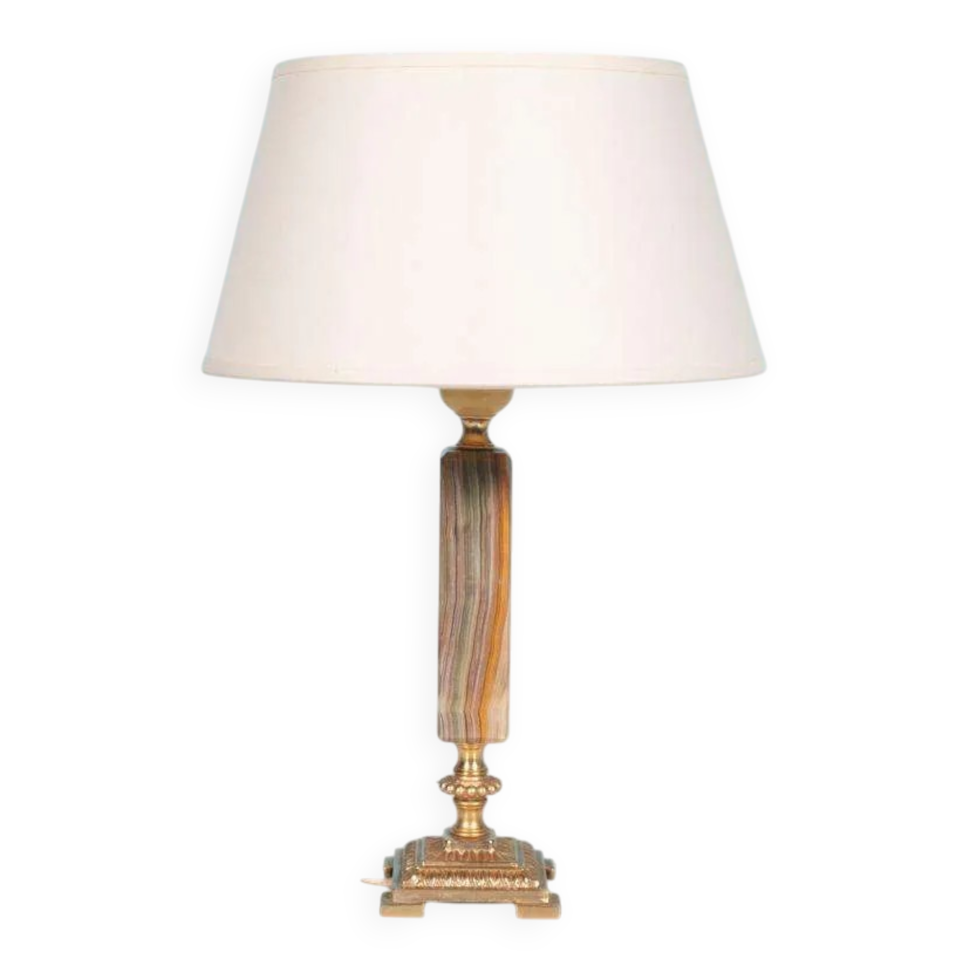 Vintage bedside lamp from the sixties, brass and natural stone Boho.