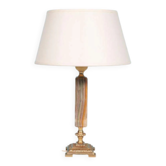 Vintage bedside lamp from the sixties, brass and natural stone Boho.