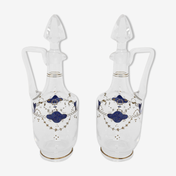 Pair of enamelled liquor decanters