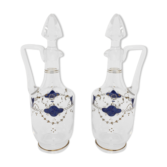 Pair of enamelled liquor decanters