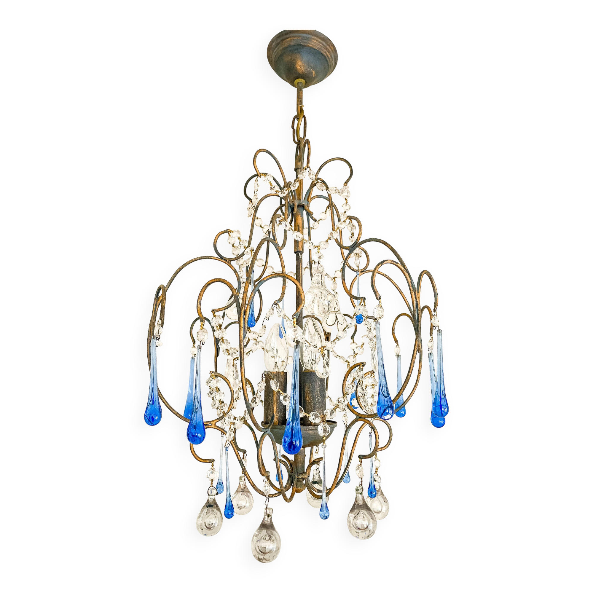 Lustre italien vintage Murano années 60-70, métal doré