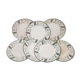 7 flat plates in Longwy rambouillet style earthenware, iron earth.