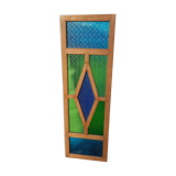 Old teak frame panel/window and 7 colored & embossed glass panels