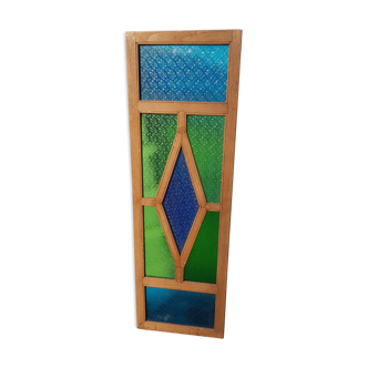 Old teak frame panel/window and 7 colored & embossed glass panels