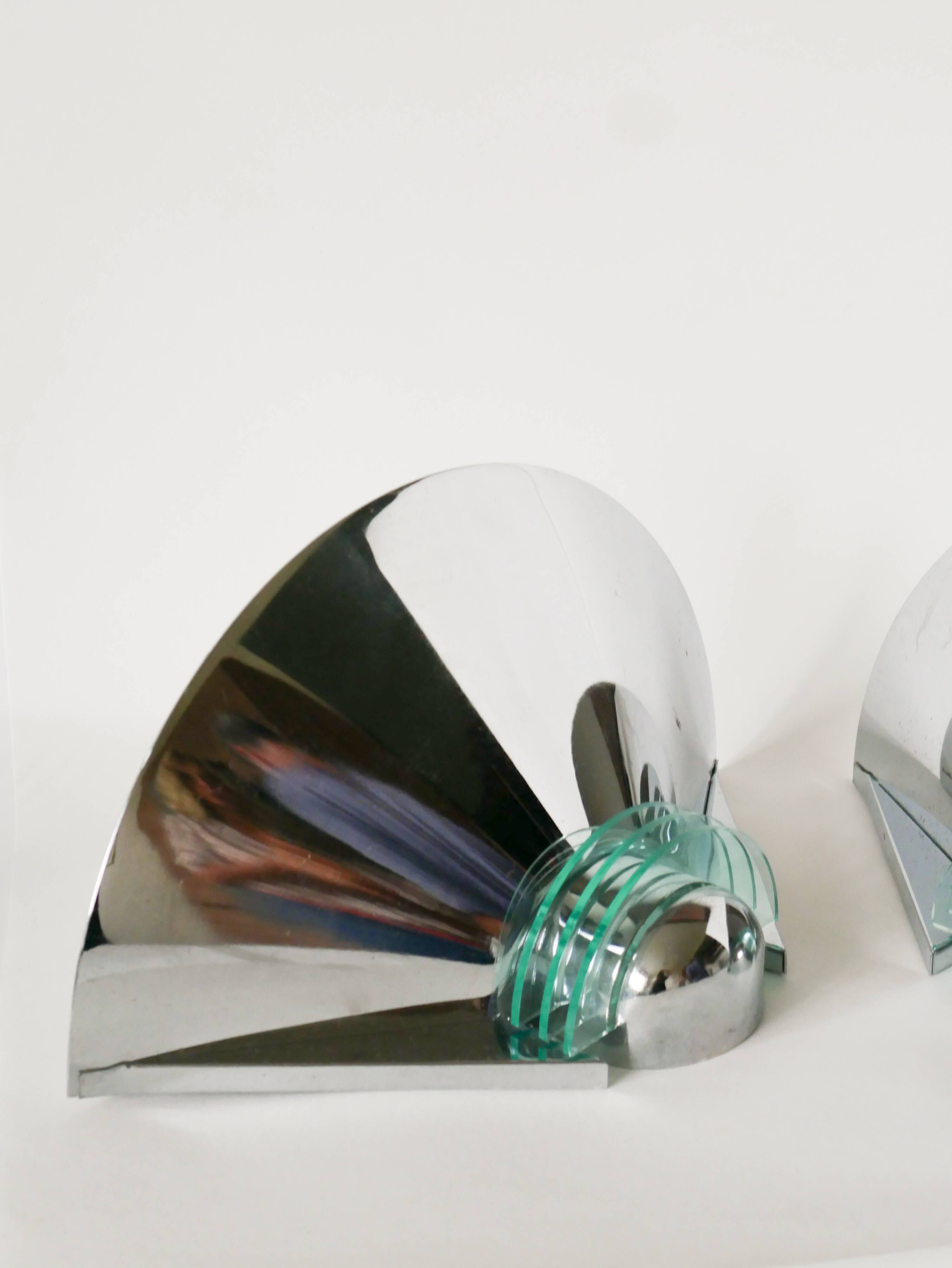 Pair of chrome and blue plexiglass wall lights, Made in Germany, Design, 1970