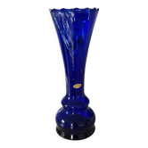 Vase bleu cobalt verre soufflé vintage artisanale, fait main, allemand