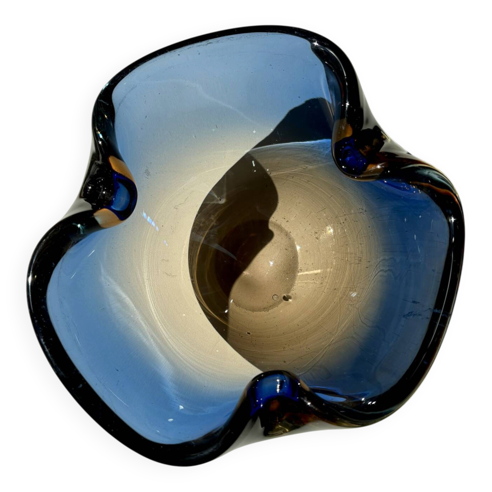 Blue and amber Murano glass ashtray/trinket dish 1960-70s