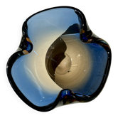 Vide-poche / cendrier en verre de Murano bleu et ambre 1960-70
