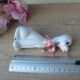 Vintage Small Romantic Ceramic Dog Figurine with Pink Flower Fabric Ribbon