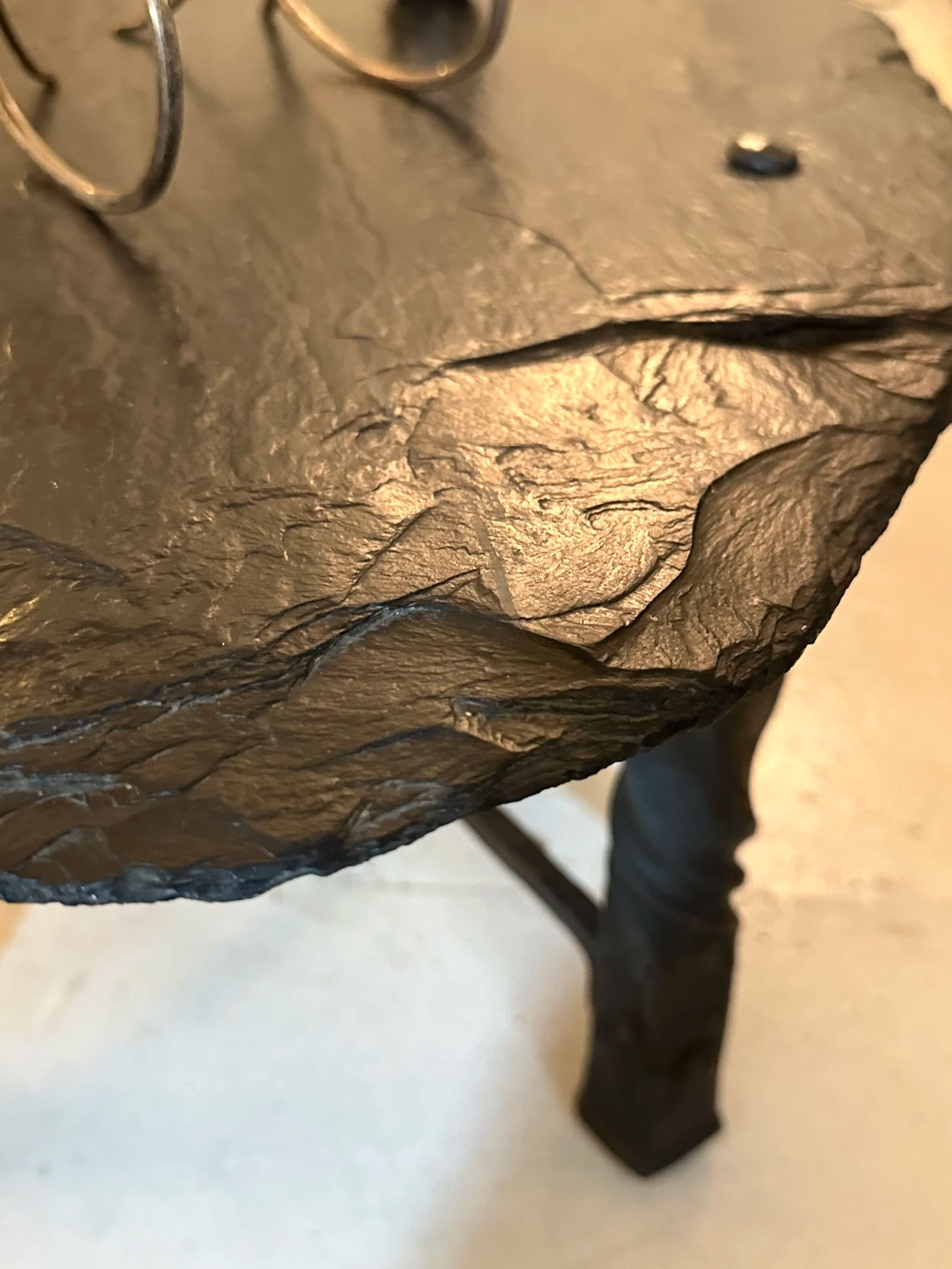 French wrought iron and slate coffee table