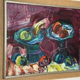 Original mid-century European oil on canvas – “Still Life” by Roy – dated 1969 – vintage & framed – 75 × 64 cm (29.5" × 25.2")