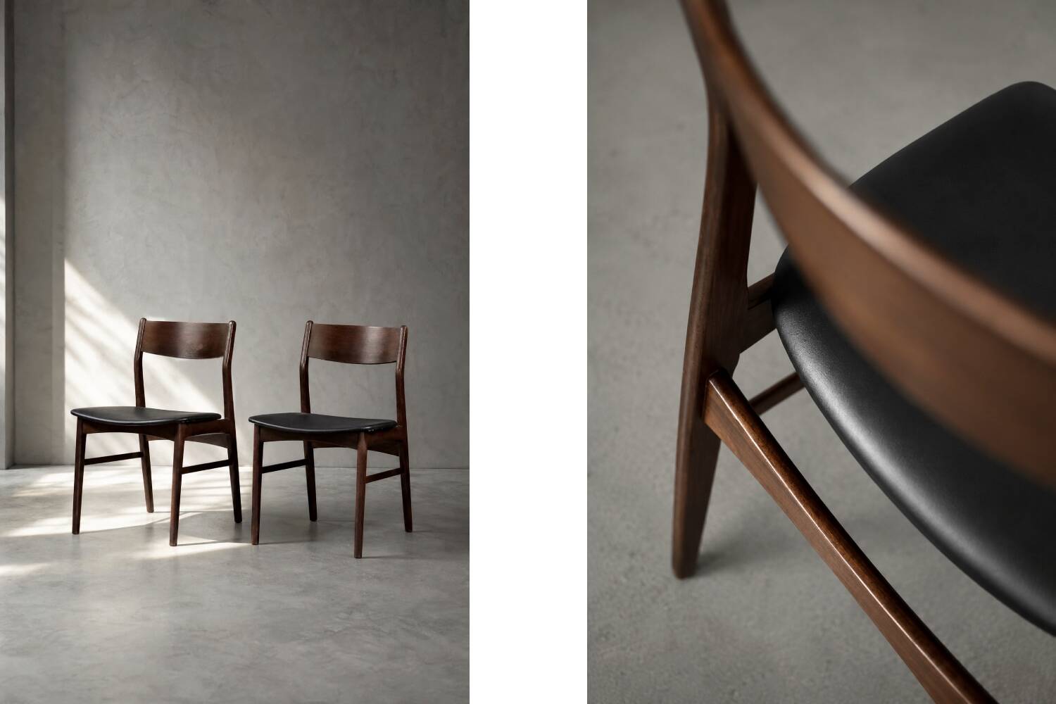 Ensemble de 4 chaises de salle à manger scandinaves modernes des années 50 en hêtre et palissandre.