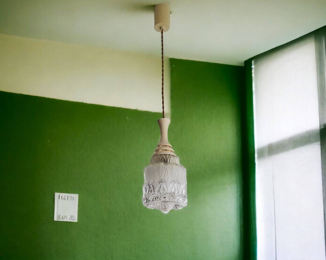 Small mid century clear glass hanging lamp