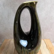 Large Saint-Clément pitcher vase – Green glazed ceramic – Vintage