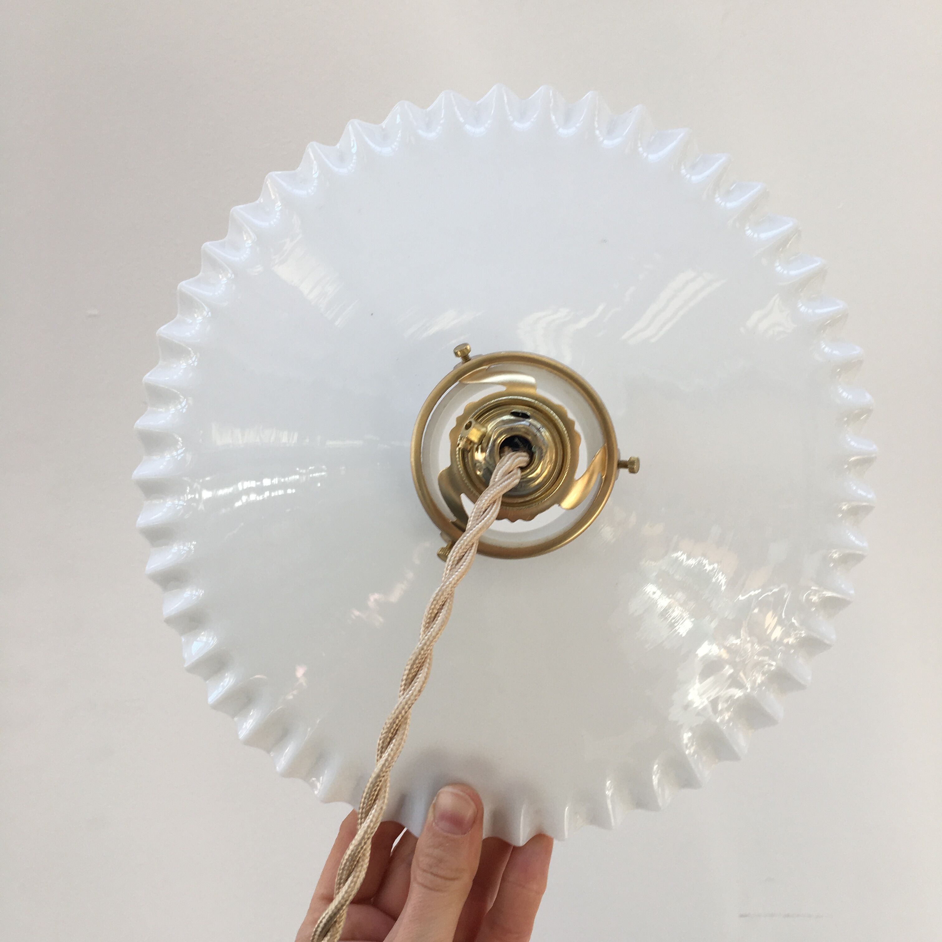 Vintage opaline pendant lamp with serrated edges