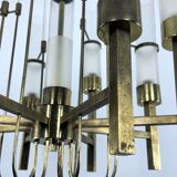 Sciolari, eight arms brass and glass tube chandelier. Italy 1960s