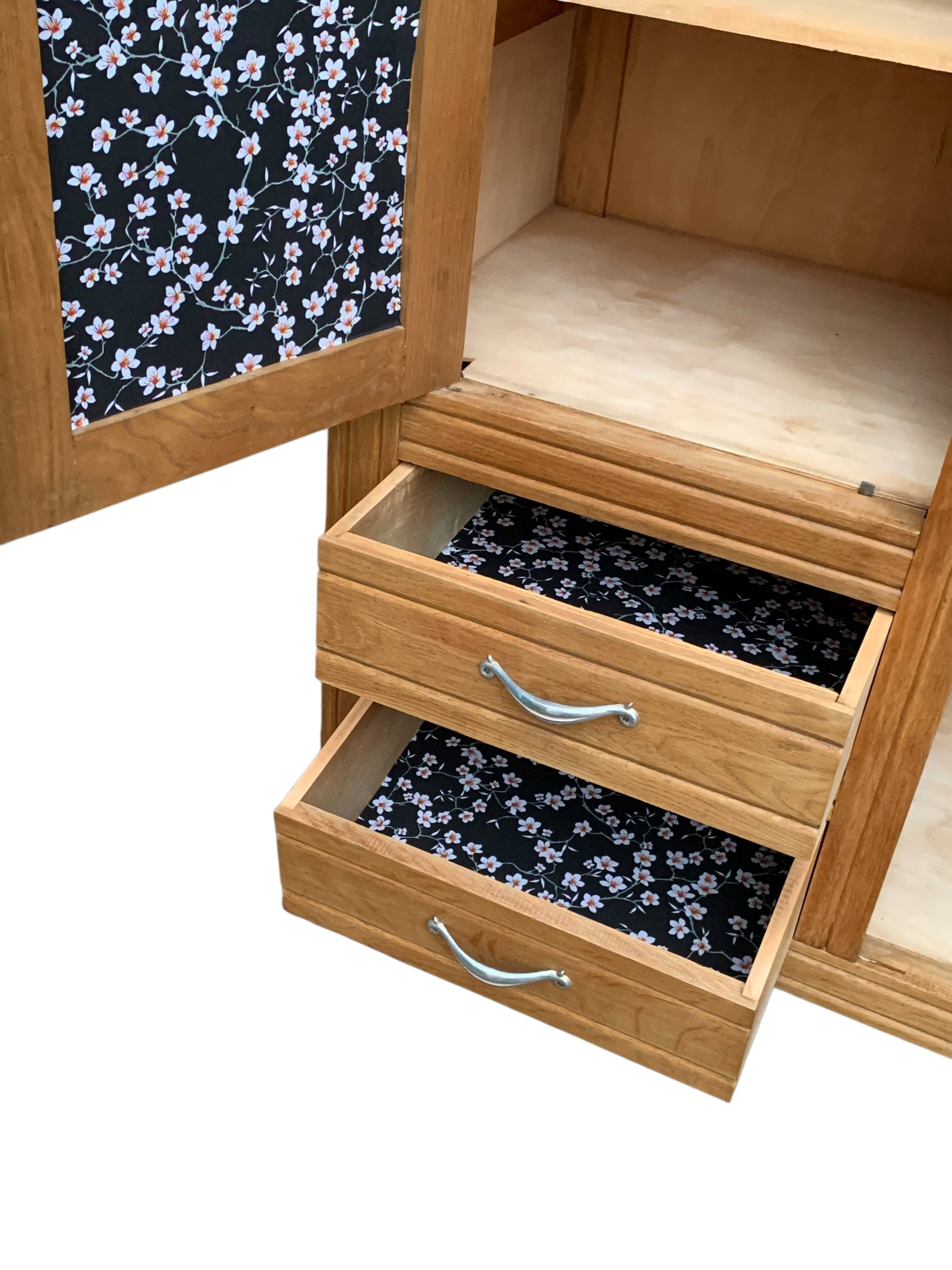 Parisian art deco hotel wardrobe in solid raw oak 1930