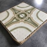 Ceramic tile trivet with vintage pattern woven wicker outline