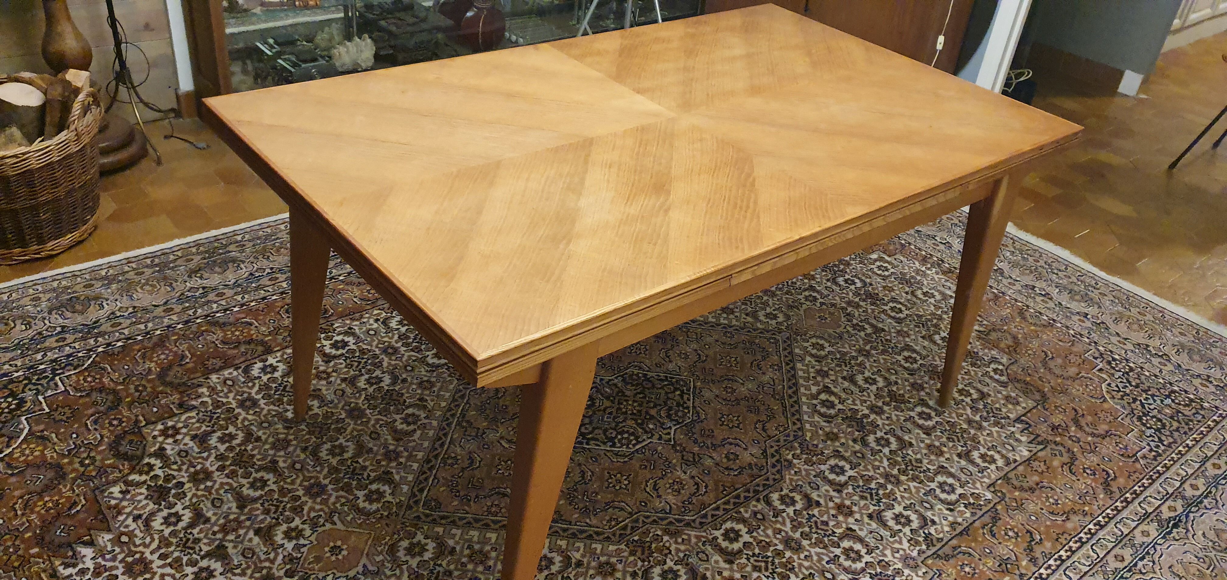 Teak table with compass feet, 1960s