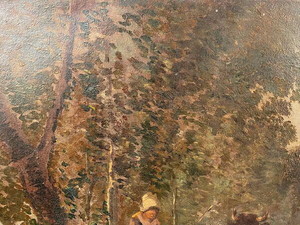 Andres Cortes (peintre espagnol 1812- 1879), paysage aux vaches et moutons. Huile sur toile XIXe