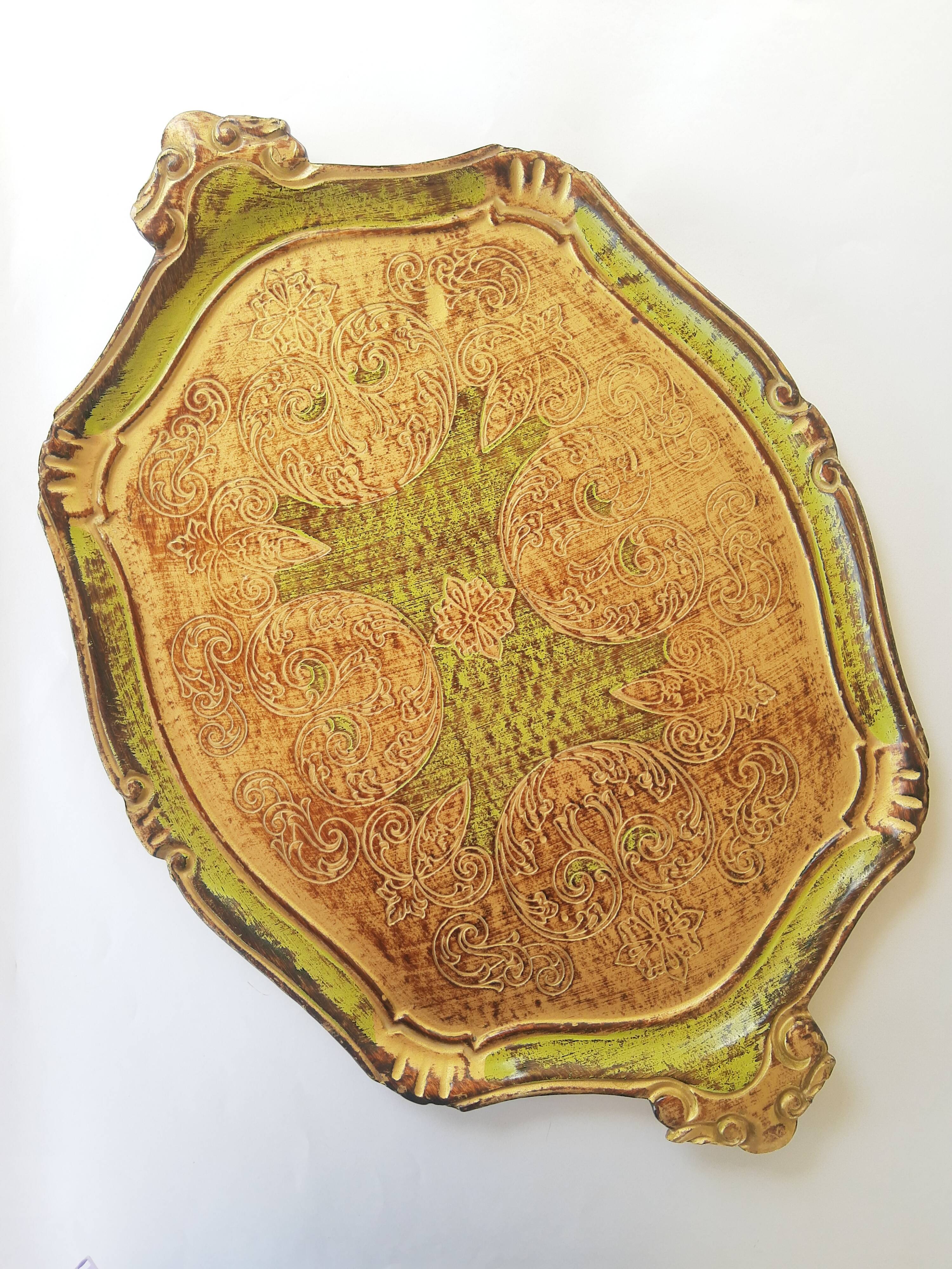Vintage Italian carved wooden tray