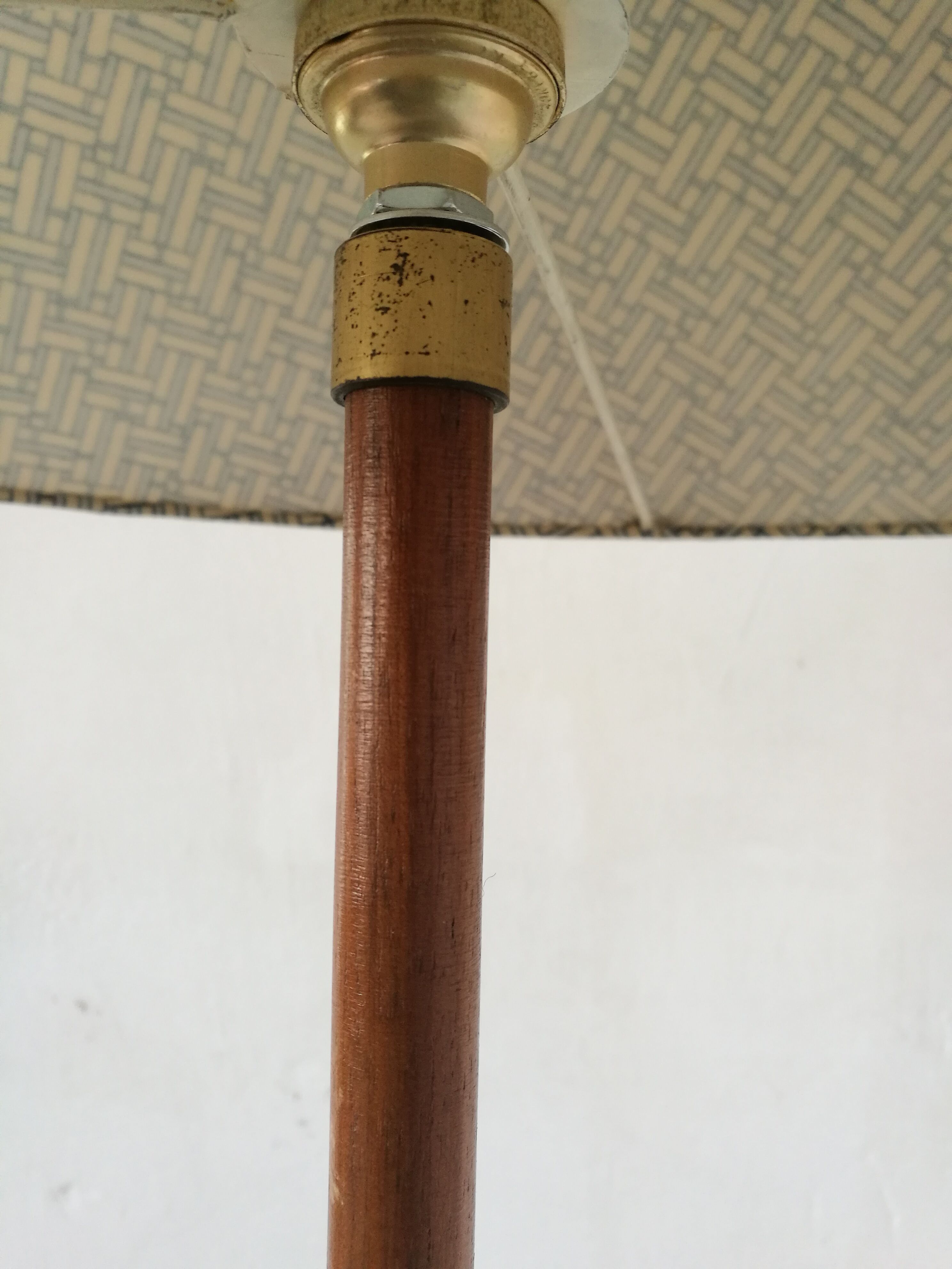 Wood and brass floor lamp