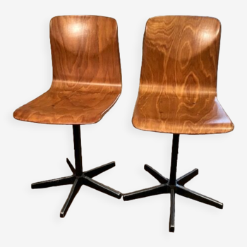 Paire de chaises vintage bois et métal pour bureau d'écolier
