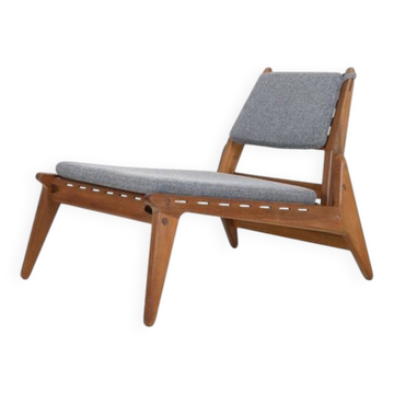 Mid-century hunting chair / lounge chair / Heinz Heger / PGH Erzgebirgisches Kunsthandwerk Annaberg Buchholz / 1960s / oak / GDR