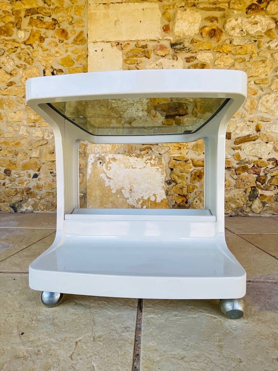 Table d'appoint Vintage sur roulettes avec rangement, édition Flair 1970s