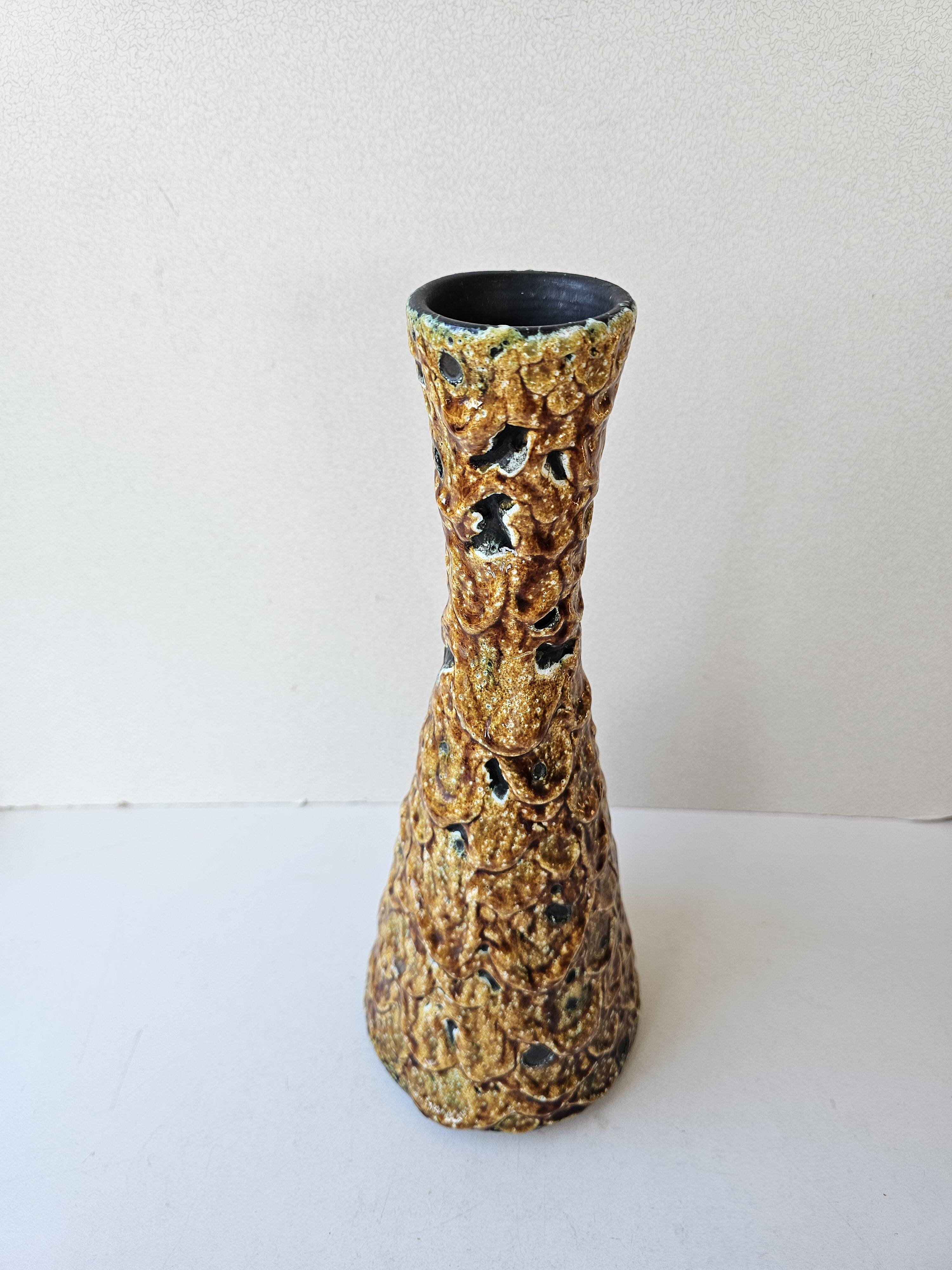 Vintage ceramic vase with honey glazes in Vallauris style, 30cm.