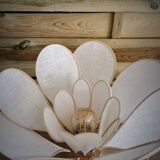 Flower table lamp made of rattan and white linen petals