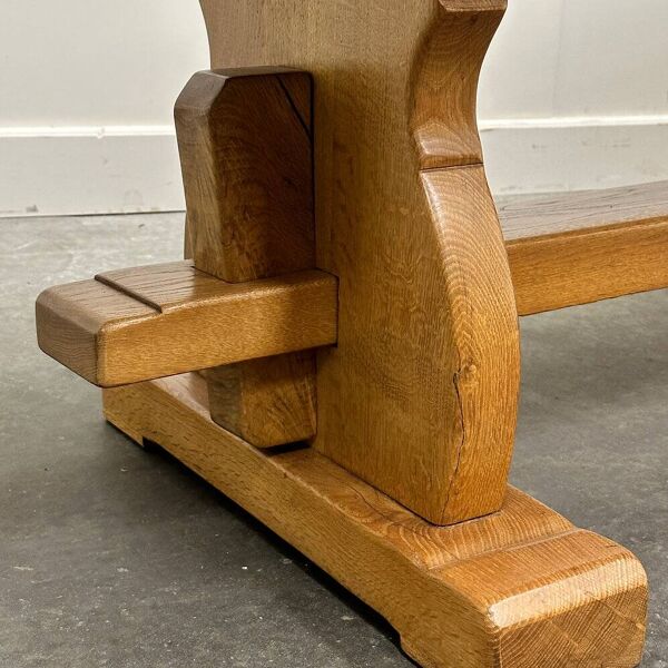 Grande table à manger de monastère vintage en chêne blond français, années 1960.