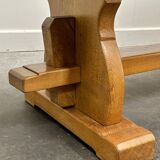 Vintage large French blonde oak monastery dining table, 1960s.