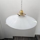 Old Art Deco portable pendant lamp with smooth opaline lampshade, diameter TBE 25.5 cm