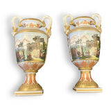 Pair of painted porcelain vases antique scenes