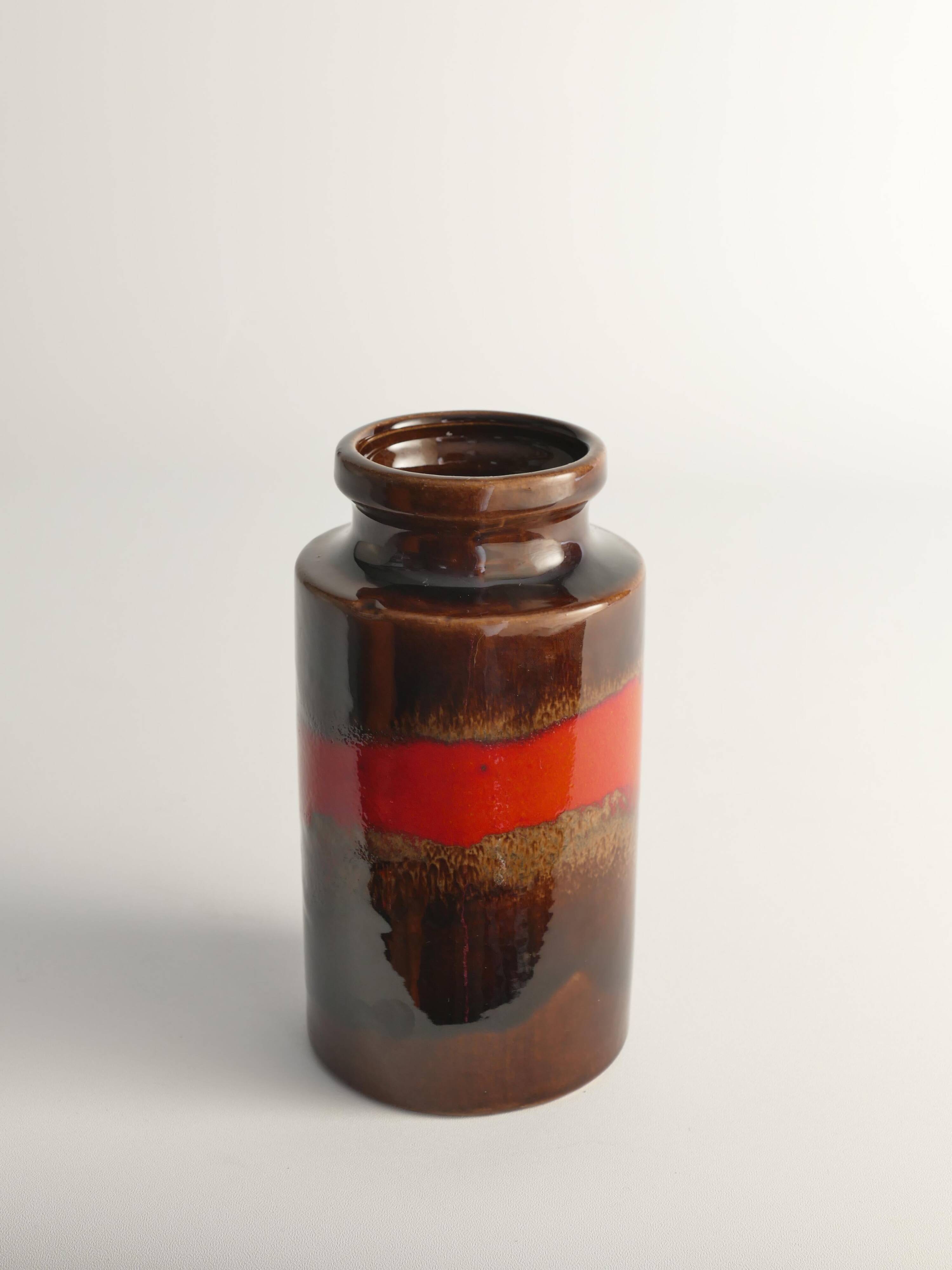 Mid-century Modern Fat Lava Red and Brown Stoneware Vase by Scheurich, W Germany
