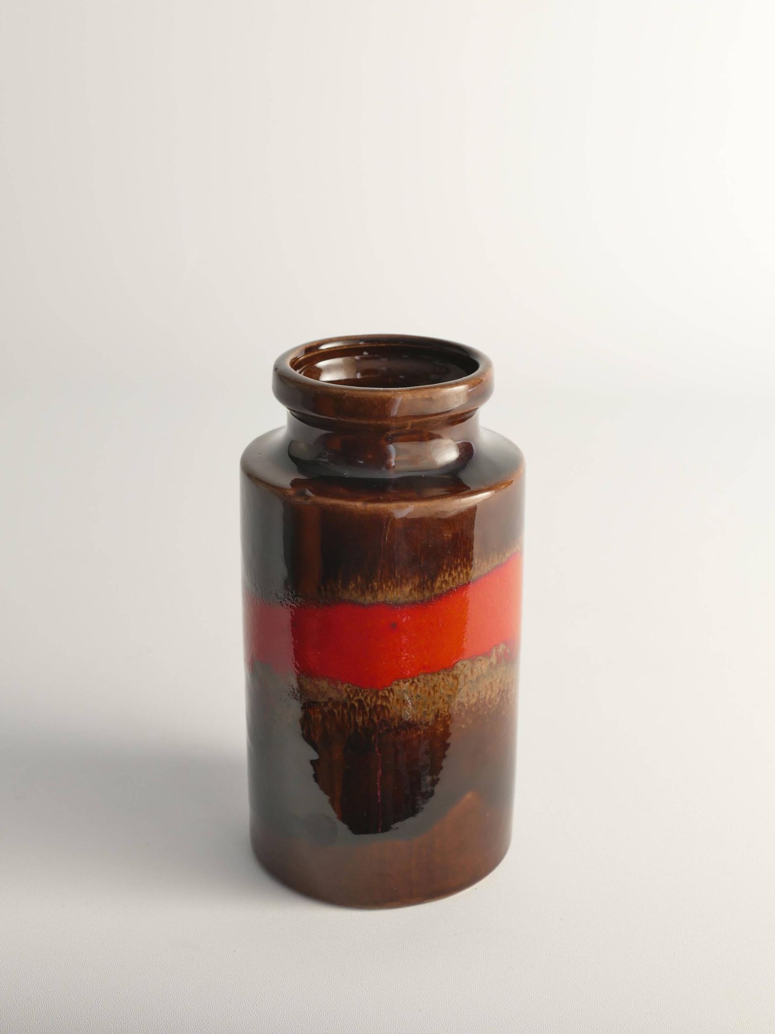 Mid-century Modern Fat Lava Red and Brown Stoneware Vase by Scheurich, W Germany