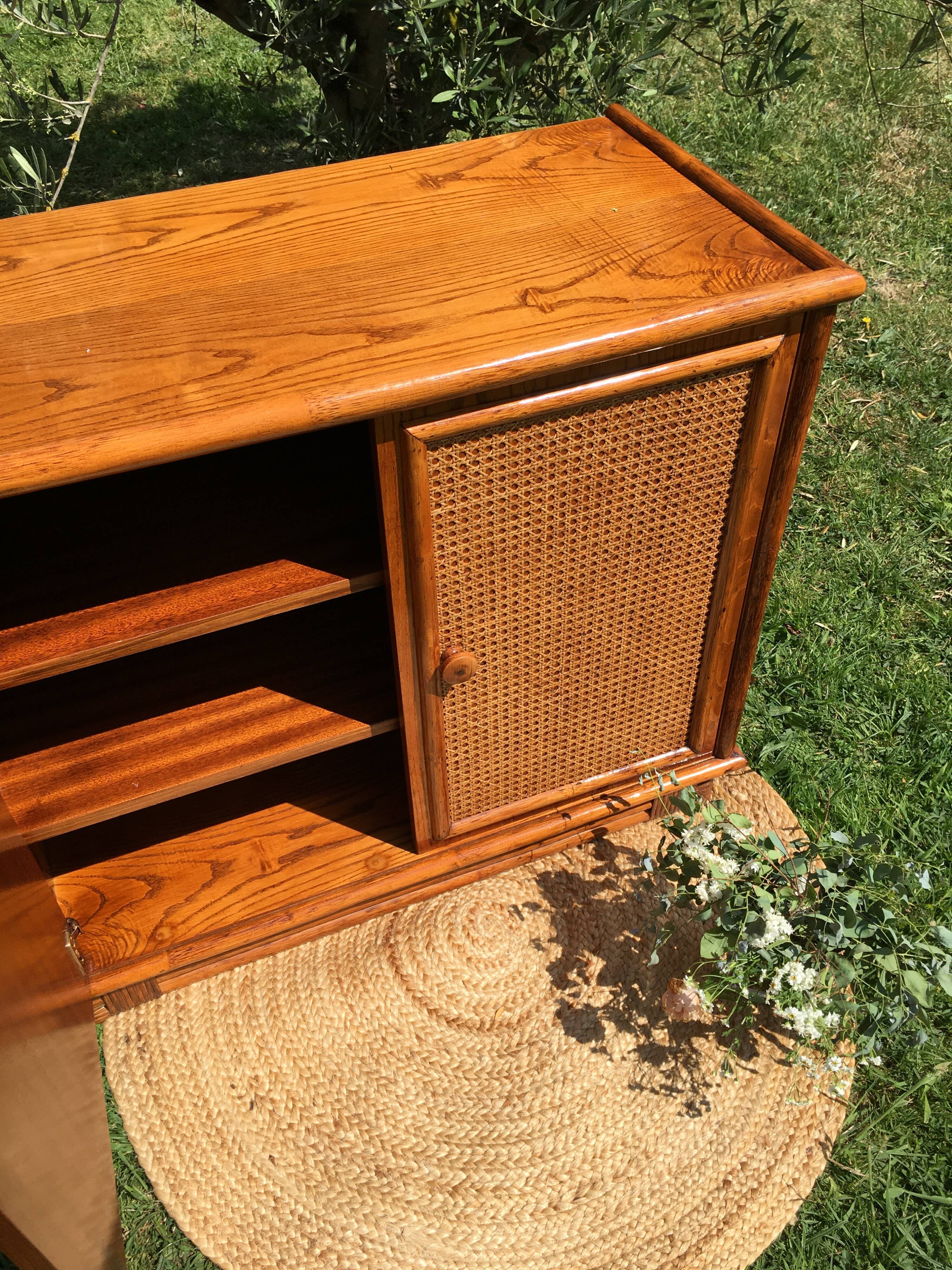 Buffet vintage bois & cannage